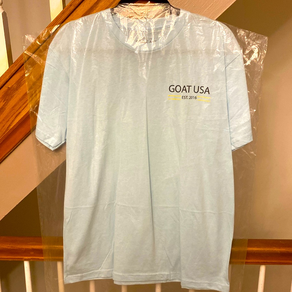 New - Men's "Goat U.S.A." Streetwear Light Blue Short Sleeve T-Shirt, Size: L